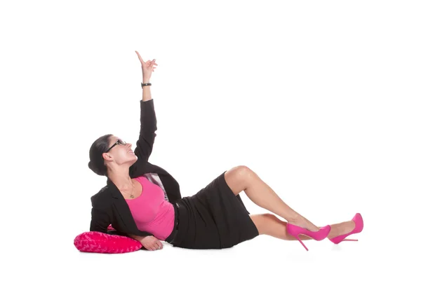 Glad affärskvinna i rosa blus — Stockfoto
