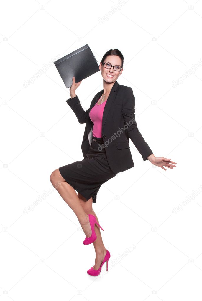 Happy business woman in pink blouse
