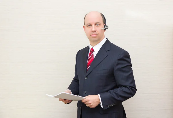 stock image Business man with headset and document