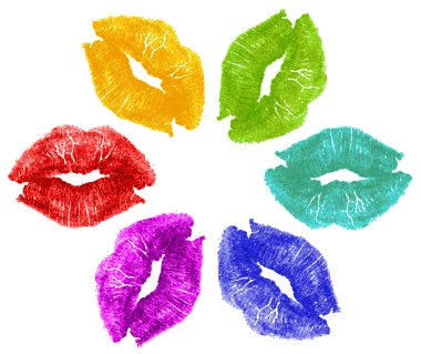 Lipstick kisses in color clipart