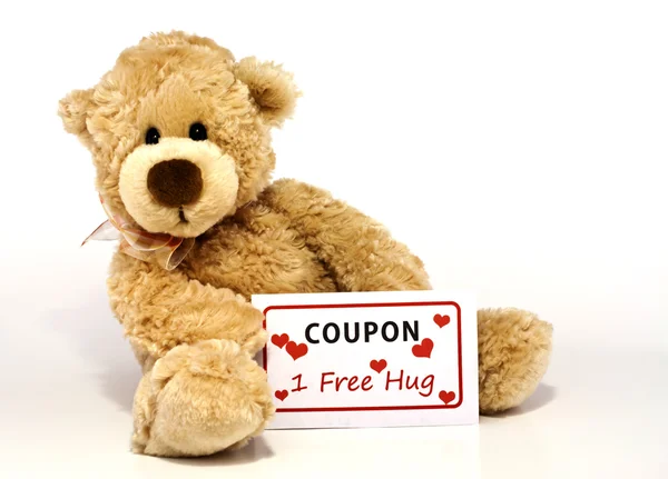 Teddy bear with hug coupon — Stock Photo, Image