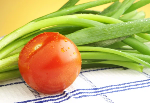 Tomaten und grüne Zwiebeln — Stockfoto