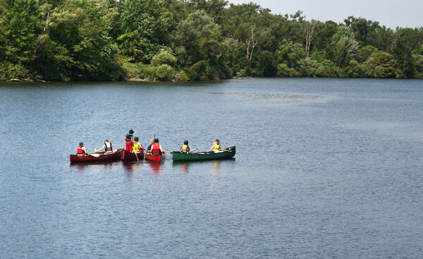Canoes on lake