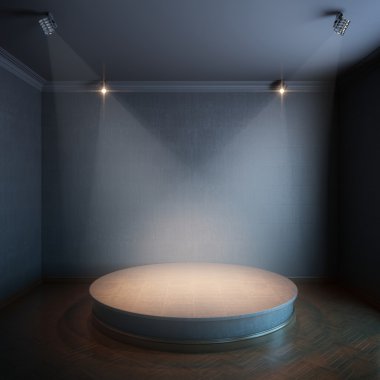 new interior with a round concrete podium and lighters (black painted walls version) clipart