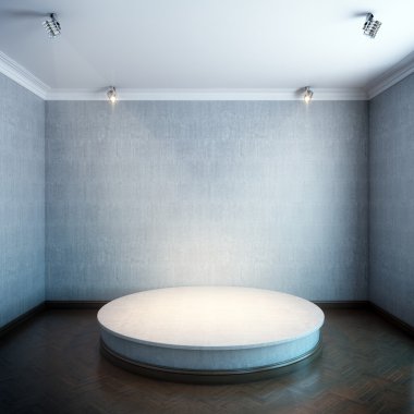 new interior with a round concrete podium and lighters (grey concrete walls version) clipart