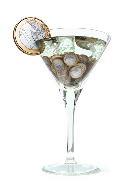 Forretningscocktail af vin og penge (isoleret på hvid udgave ) - Stock-foto