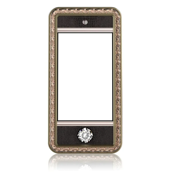 ゴールド携帯電話タッチ スクリーン技術と白 (革バージョンで隔離 Vip 用ダイヤモンド ボタン) — ストック写真
