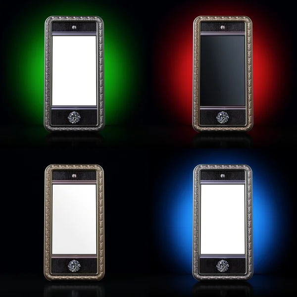 Ensemble de smartphones tactiles de style classique rendu 3d — Photo