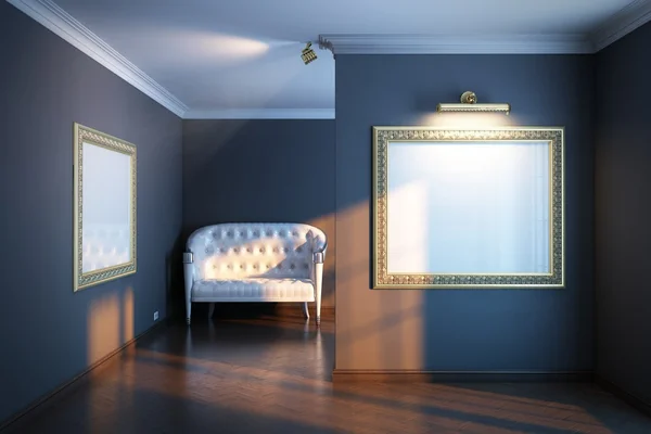 Nieuwe interieur galerij met witte lederen sofa — Stockfoto