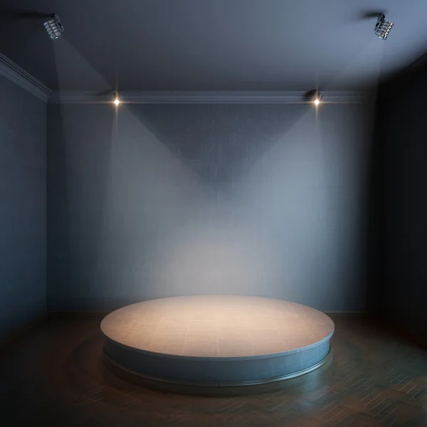 Новий інтер'єр з круглим бетонним подіумом і запальничками (чорний пофарбований варіант стін ) — стокове фото
