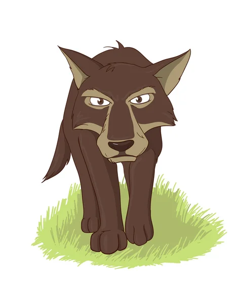 Loup en colère se déplaçant tranquillement dans l'herbe — Image vectorielle