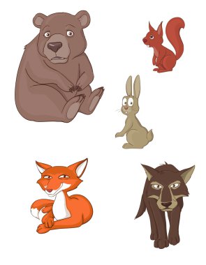 Forest animals on white background clipart