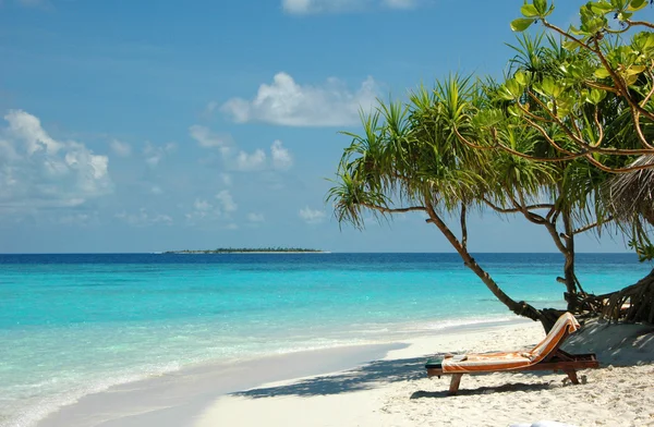 Белый песчаный пляж на Мальдивах — стоковое фото