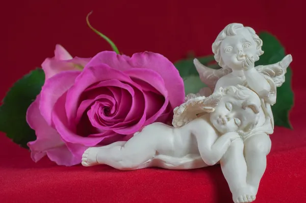 天使和粉红色的玫瑰 — 图库照片
