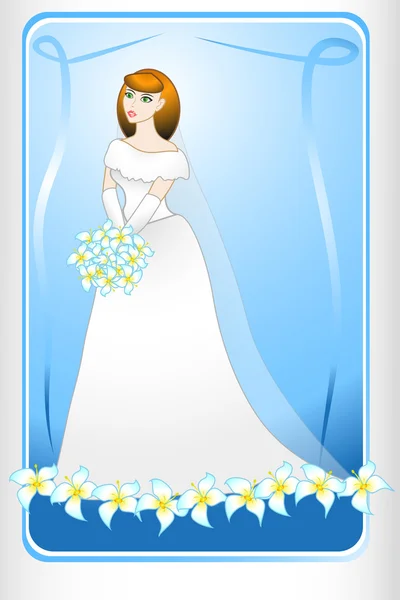Schöne Braut auf blauem Hintergrund — Stockvektor
