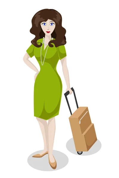 Pretty woman with suitcase — Stock Vector