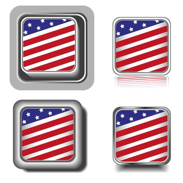 Icônes carrées réglées pour le 4 juillet avec drapeau — Image vectorielle