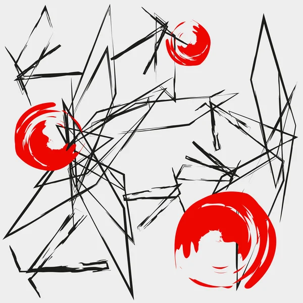 Abstracte achtergrond met rode en zwarte lijnen en cirkels Stockvector