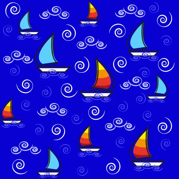 Бесшовный морской фон с плавательными лодками — стоковый вектор