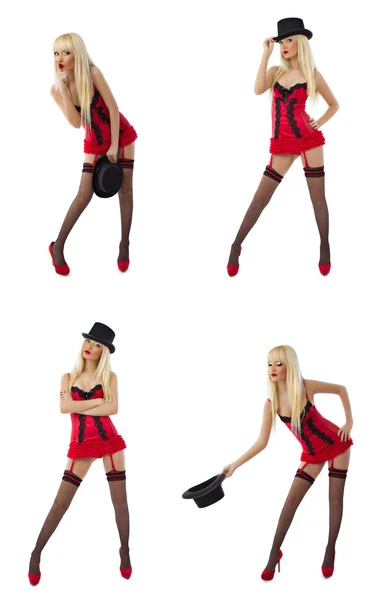Un collage de imágenes con modelo rubio en lencería roja sexy — Foto de Stock