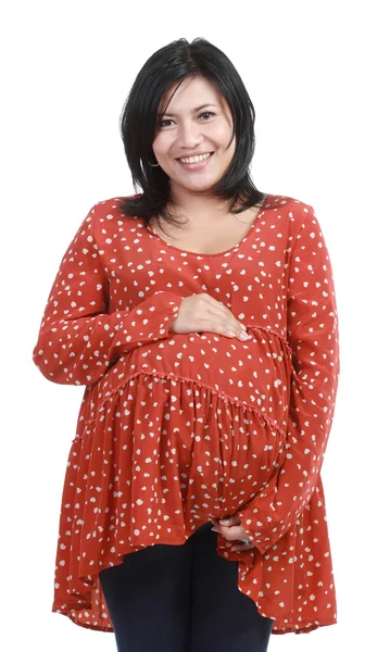 Donna incinta in abiti casual — Foto Stock