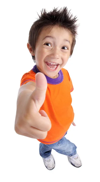 Kleine jongen gebaren duimen omhoog teken — Stockfoto