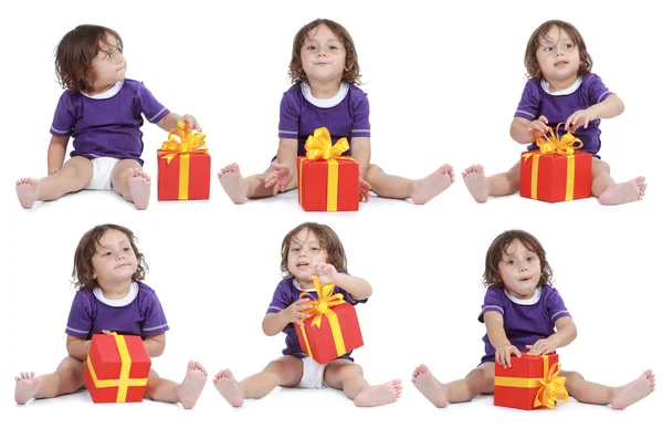 Niño alegre con caja de regalo —  Fotos de Stock
