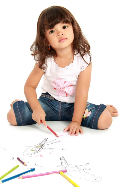 Mädchen Färbung auf Papier — Stockfoto