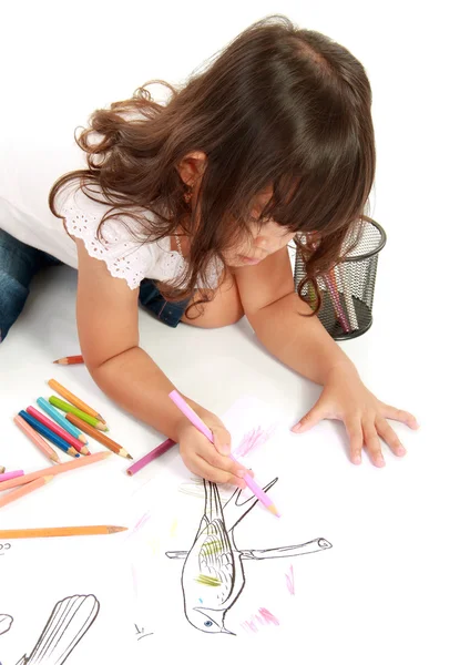 Mädchen Färbung auf Papier — Stockfoto