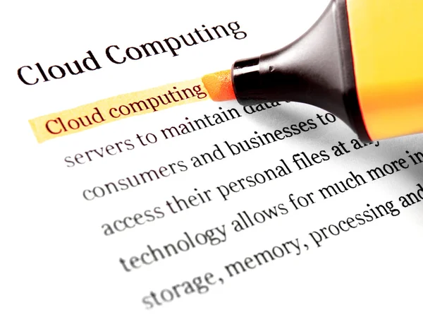Computação em nuvem de texto e iluminador — Fotografia de Stock