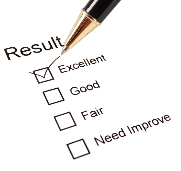 Quality survey questionnaire and pen — Stock Photo, Image