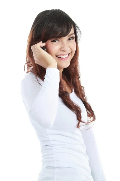 Happy asian woman is calling — Stock Photo, Image