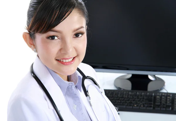 Doctor woman with computer — Stock Photo, Image