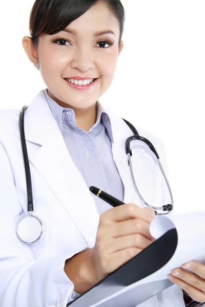 Doctor woman writing clipboard — Stock Photo, Image