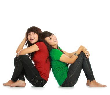 Two young asian female thinking clipart