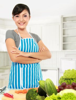 Asian woman cooking clipart