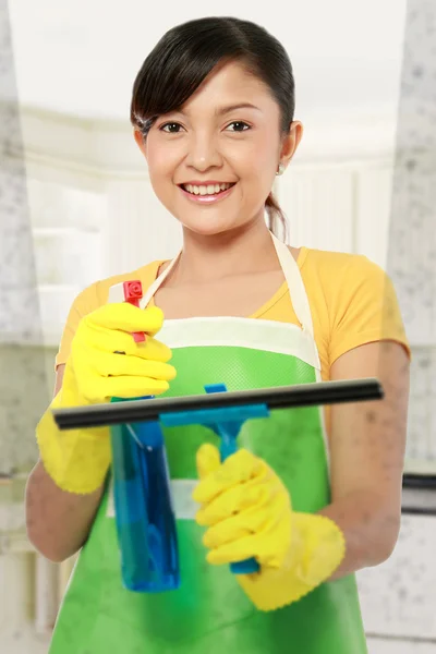Woman cleaning windows — Stock Photo, Image