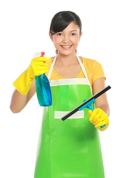 Janelas de limpeza mulher — Fotografia de Stock