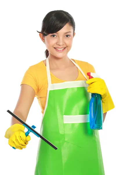 Mujer limpiando ventanas — Foto de Stock