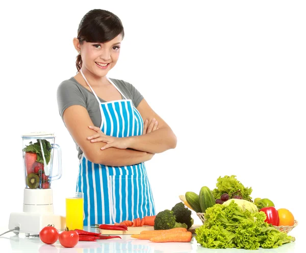 Vrouw met gezond voedsel — Stockfoto