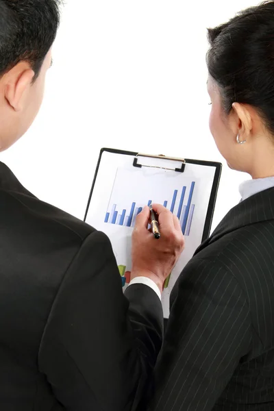 Man making a presentation and discussing bar chart — Stock Photo, Image