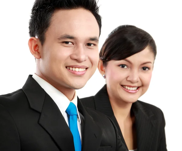 Homem e mulher trabalhador de escritório sorrindo — Fotografia de Stock