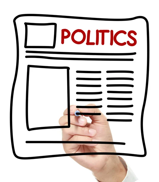 Politica Notizie mano disegnata sulla lavagna bianca — Foto Stock