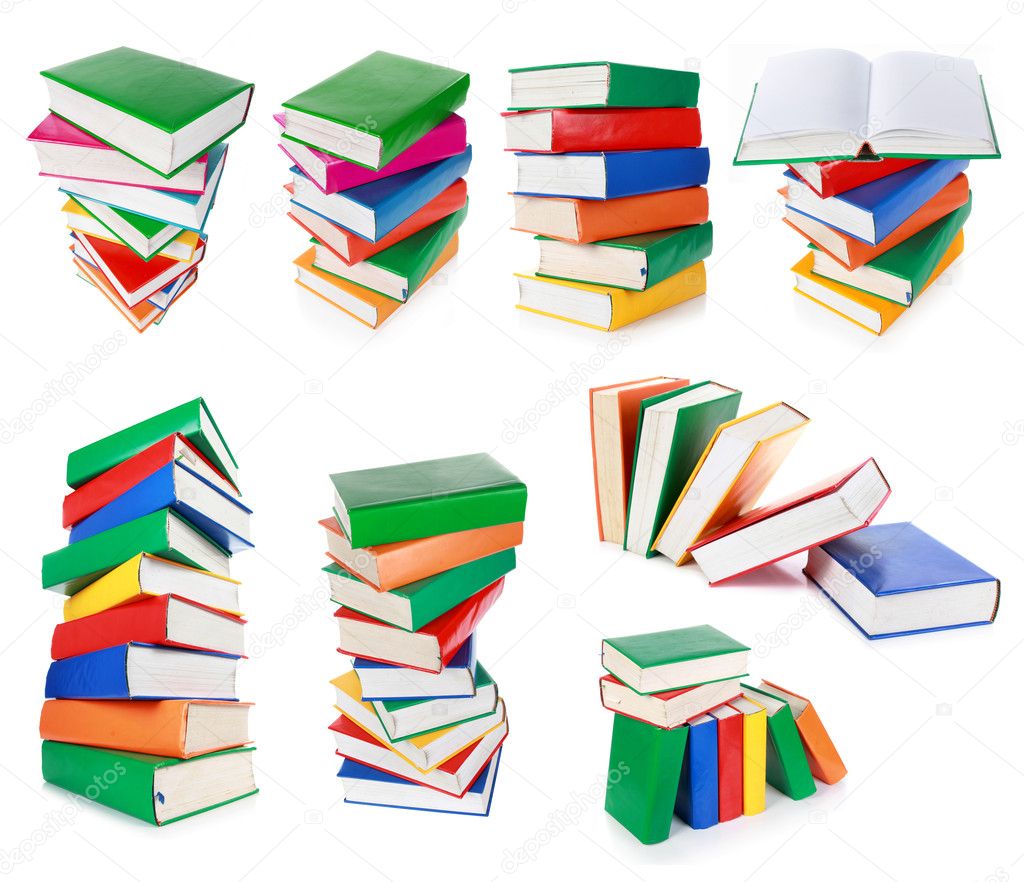 Stack of colorful books isolated on white