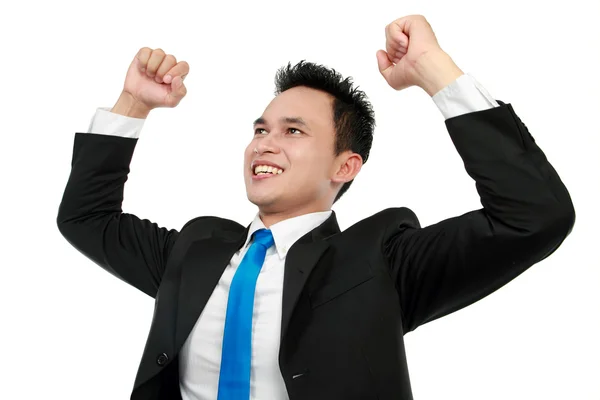Homem de negócios com braços levantados no sucesso — Fotografia de Stock