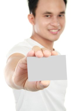 Young man showing blank card clipart