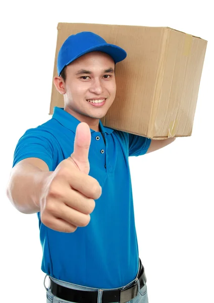 Człowiek dostawy kciuk — Zdjęcie stockowe
