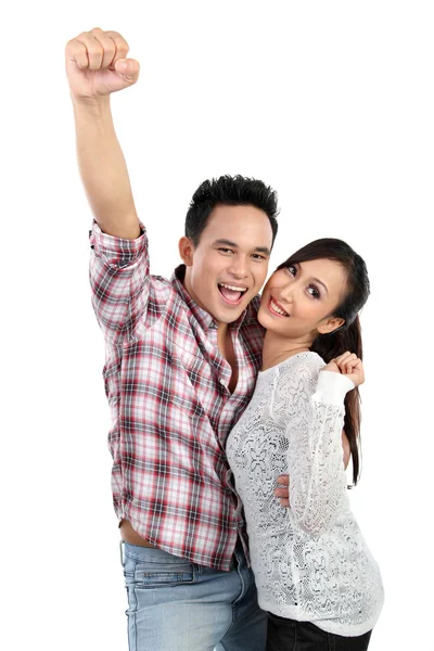 Young happy smiling couple isolated on white background — Stock Photo, Image