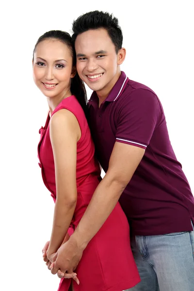Young happy smiling couple isolated on white background — Stock Photo, Image