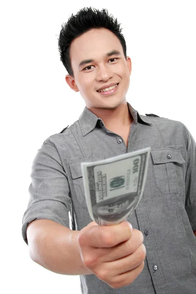 Человек показывает деньги — стоковое фото
